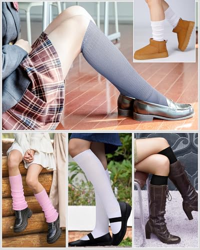 Image of Vabean 4 Pairs Long Slouch Socks Japanese Loose Bubble Scrunched Socks Cotton Baggy Slouchy Socks for Women Girls