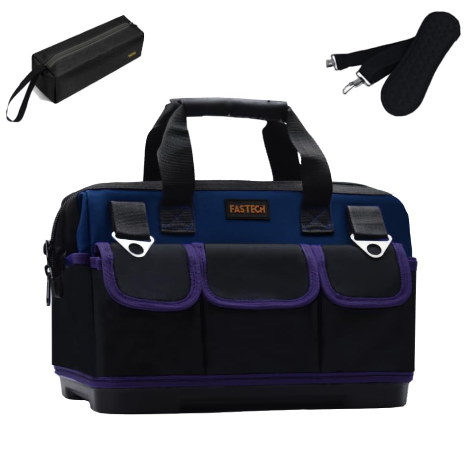 FASTECH 20in Heavy Duty Bottom Tool Bag With Wide Mouth For Tool Storage, Carrier and Organizer, Tote Bag For Men/Women, Wide Mouth Tools Bag With
