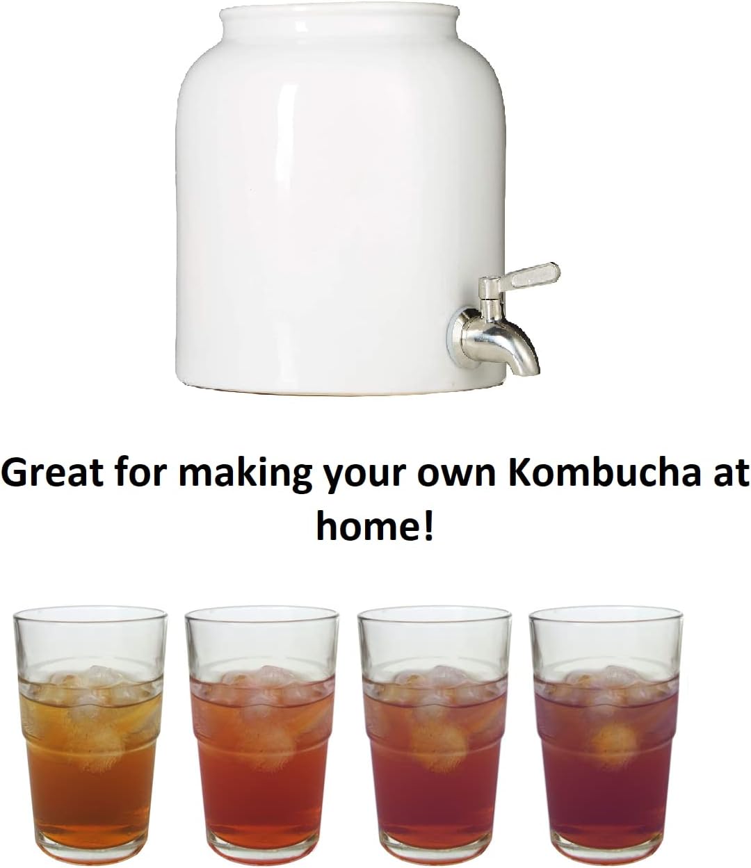 Kombucha Crock 1.3 Gallon Humble House Sauerkrock Tap Stainless Steel Spigot, Cotton Cloth & Rubber Band - White Ceramic Probiotic Dispenser 5 Liter Continuous Brewing Kombucha SCOBY Hotel Jar