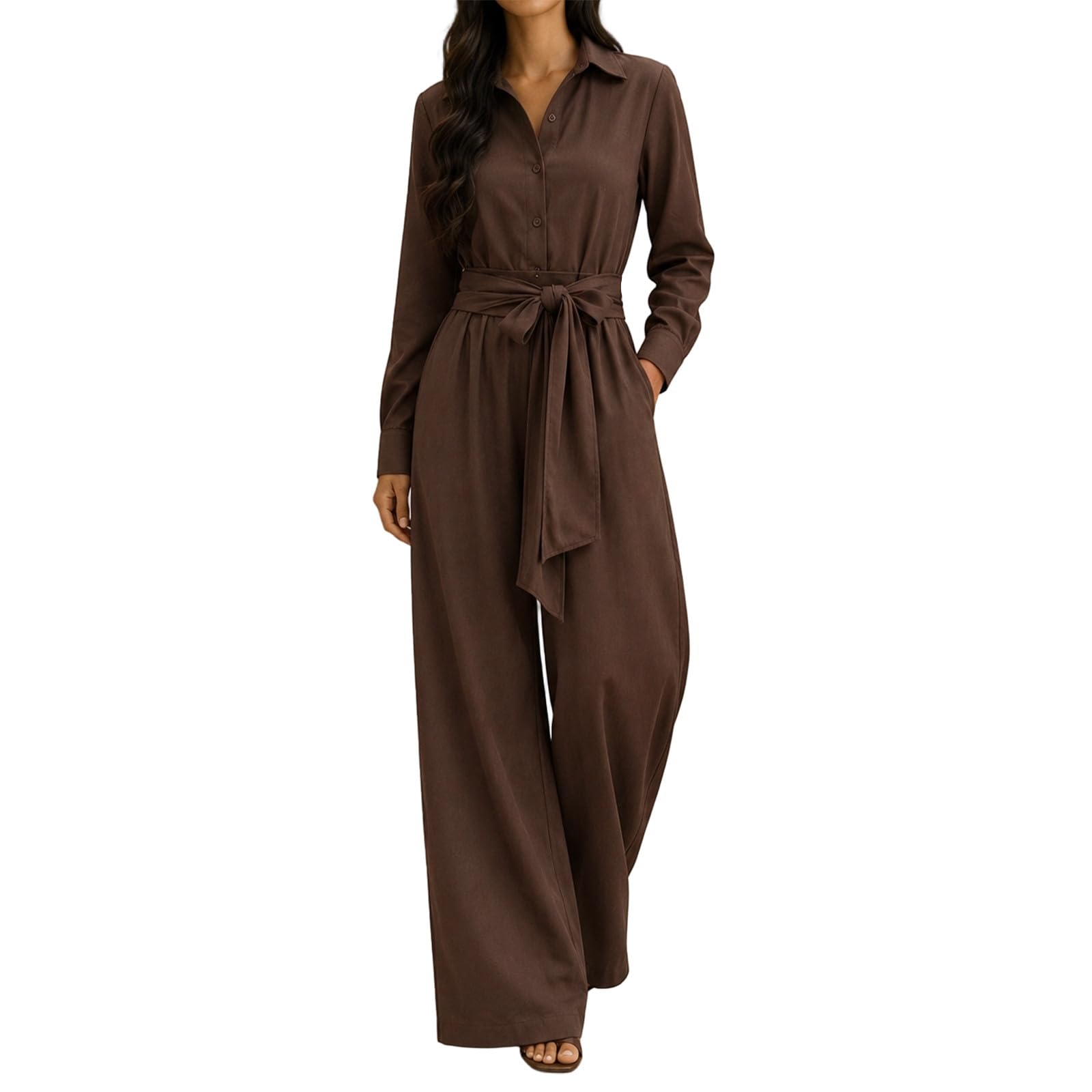 Generisch Tuta da donna a 2 pezzi, elegante, estiva, a maniche lunghe, con camicetta e pantaloni larghi a gamba larga, tuta da jogging, spiaggia, vacanze, sport, streetwear, abbigliamento da lavoro