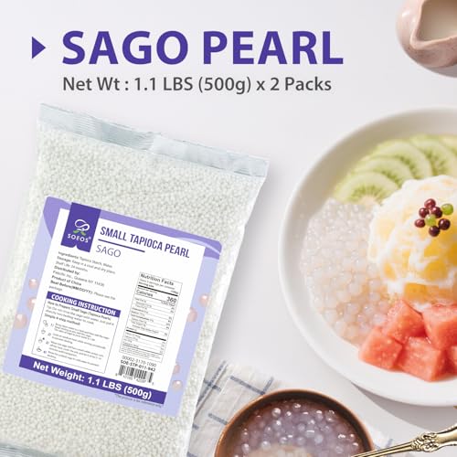 Soeos Sago Tapioca Pearls, 1.1 lbs (500g), Pack of 2, Small Tapioca Pearls for Asian Desserts, Bubble Tea, and Puddings, Quick-Cooking Sago Balls. - Thumbnail 2
