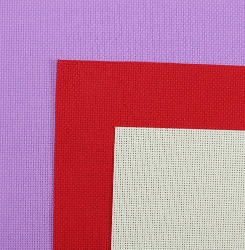 Image of KCS 3 pc of 15 inch x 18 inch(38cmx45cm) Counted Cross Stitch Cotton Aida Cloth Needlework Rolled Fabric Box,18CT,Light Green+Lavender+Red