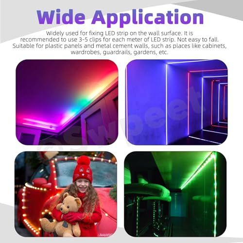 Image of Swpeet 400Pcs 8mm /10mm /12mm White and Clear LED Strip Light Mounting Brackets with Screws Assortment Kit, One-Side Fixing Clips Mounting Clips Clamps