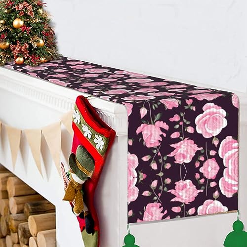 Chemin de table rustique avec fleur rose pour un cadeau déco de Noël mémorable