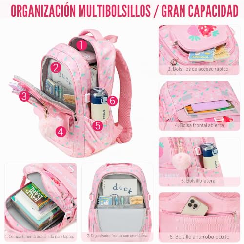 Mochila para niñas con espalda acolchada contra la fatiga escolar 4