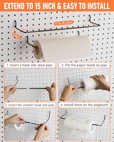 Incly 276Pcs Extra Thick 1/4 Inch Pegboard Accessories Organizer Kit, Heavy Duty Black Pegboard Hooks With Bins & Paper Towel Holder thumb #4