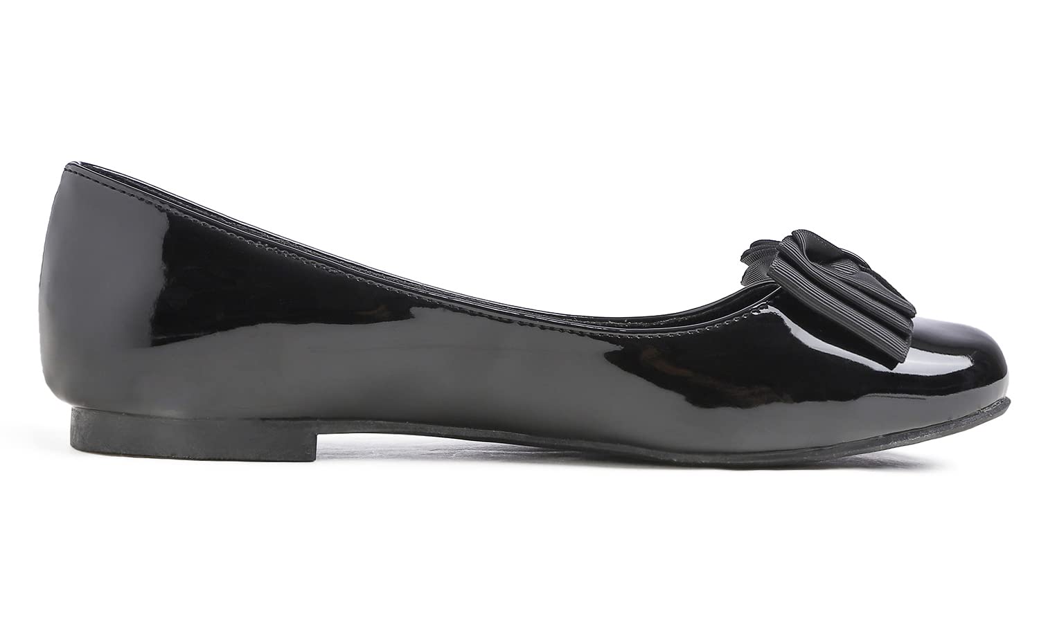 FEVERSOLE Women's Round Toe Cute Bow Trim Ballet Flats Black Size 8.5 M US