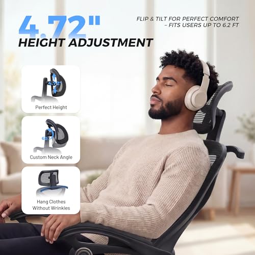 CYKOV Ergonomic Office Chair with Footrest - Adjustable Lumbar Support & Headrest, 90-160° Reclining Mesh Back Computer Chair - Home Office/Gaming, 330lbs Capacity image 3