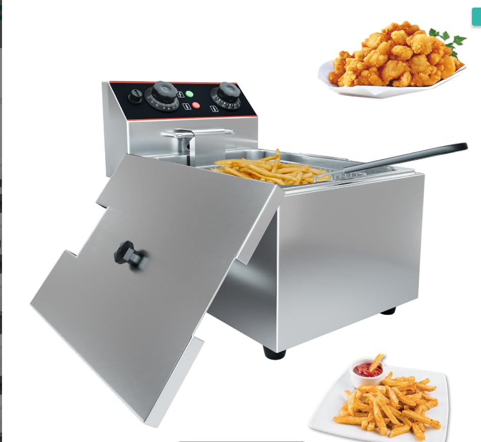 Commercial Stainless Steel Electric Deep Fryer, 8l Single Cylinder Fryer with Basket, Oil Pot &amp; Burner Guard, Efficient Constant Temperature Frying for Restaurants &amp; Fast Food Shops