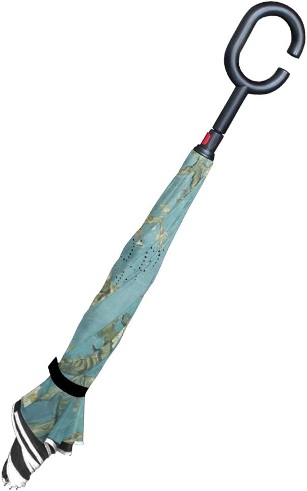 review ALAZA Inverted Golf Umbrella Almond Blossom UV Anti Windproof Reverse Folding Umbrellas with C-Shape Handle for Car Outdoor Travel