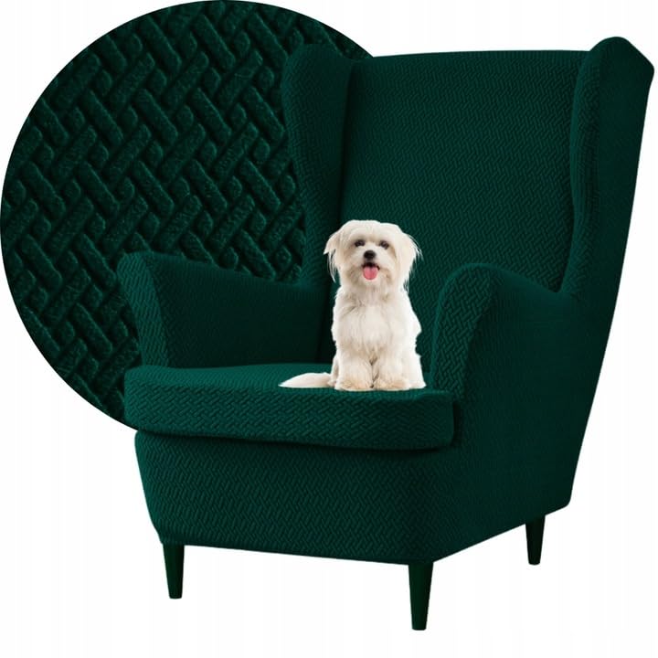 Housse de fauteuil élastique jacquard vert foncé pour masquer l'usure et les taches
