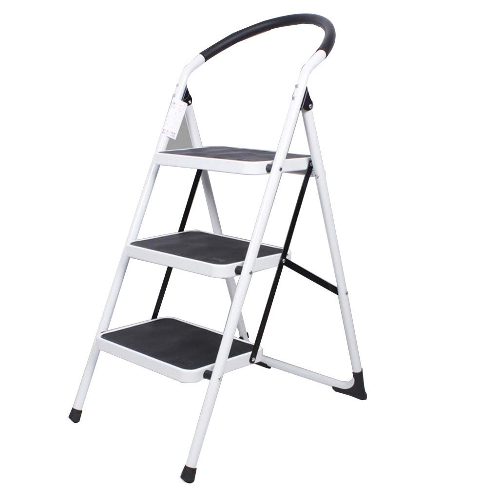 Escabeau pliant robuste en métal noir avec structure compacte de 104 cm