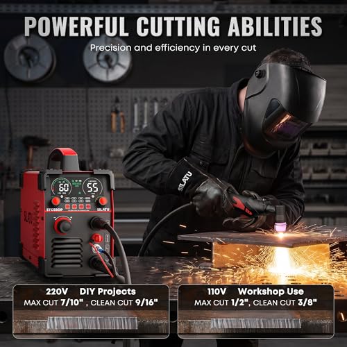 SILATU 55A Plasma Cutter, STC550P Pilot Arc Plasma Cutter Machine, 18mm Max Cut 14mm Clean Cut, 110/220V Dual Voltage IGBT Inverter Digital Display, Mesh Cutting, PT/2T/4T for Beginners DIY (Red) by SILATU - Image 3