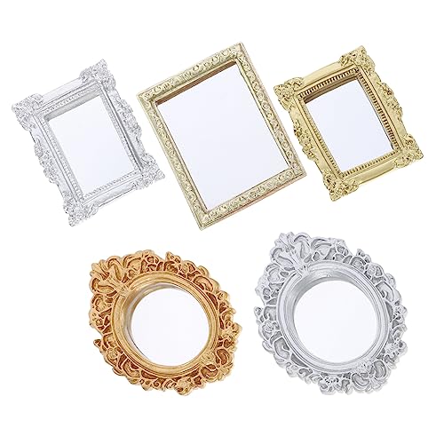 Toddmomy 5 Piezas Mini Espejo Clásico Espejos de Pared Miniatura Muebles Miniatura para Decoración Vintage Juguetes de Simulación para Modelos