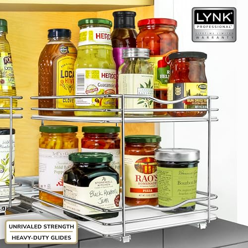 LYNK PROFESSIONAL® Pull Out Spice Organization for Cabinets - 8-3/8 inch Wide – Spice Rack for Inside Cabinets, Slide Out Spice Rack Organizer for cabinet – Pull Out Spice Rack, Sliding 2 Tier Chrome by LYNK PROFESSIONAL - Image 7