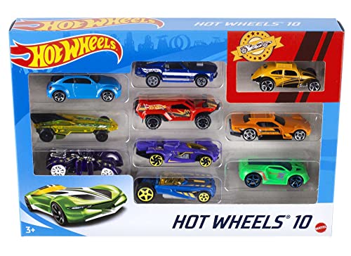 Coffret Hot Wheels 10 Voitures Miniatures 1:64 - Collection Aléatoire Pour Enfants 4+ Ans