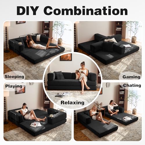 LIAROO Convertible Sofa Bed -Compression Sofa with Corduroy Fabric - with Armrests and Backrest - Modular Sectional for Living Room, Bedroom, Studio - Compression Sofa in Box - Image 8