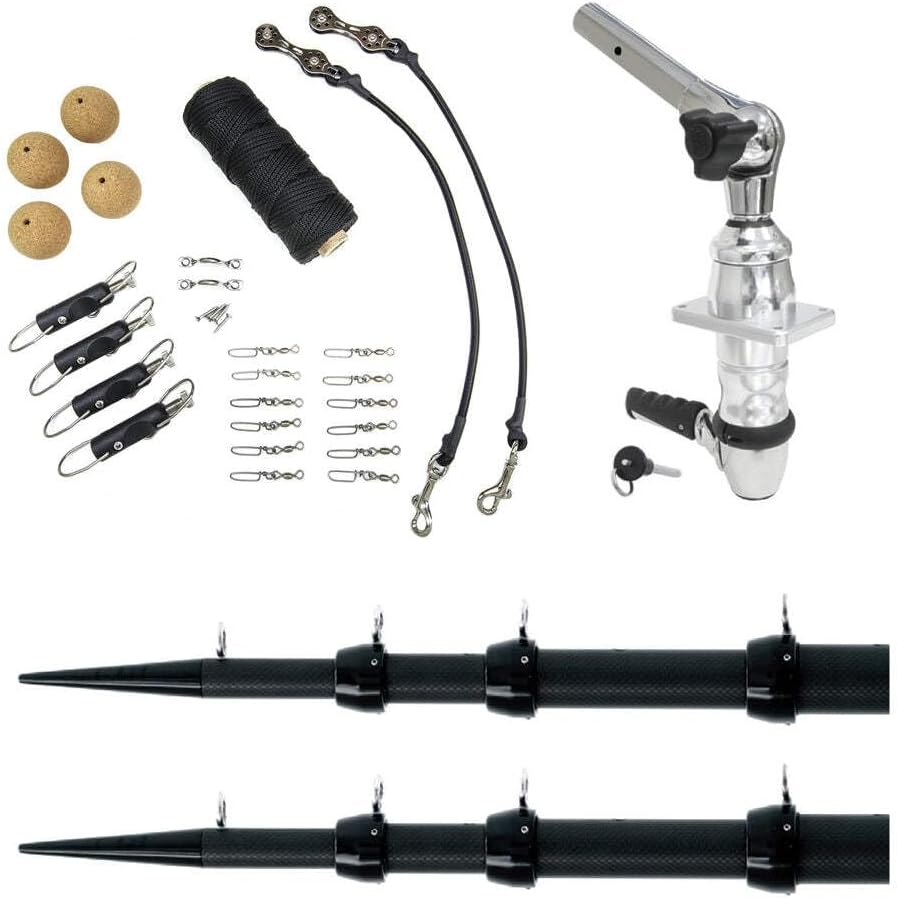Tigress XD Top Mount Outrigger Rigging Kit – Ultimate Fishing Rig Kit with 18 ft Black XD Tigress Track Telescoping Outriggers – Comes with Black Mesh Carry Bag – XD Top Mount System