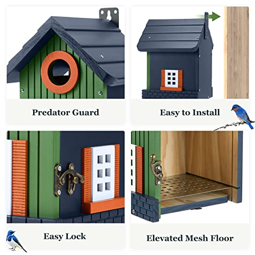 Kingsyard Design Bird House With Prdator Guard, Colorful Birdhouse For Bluebird Wren Chickadee, Nesting Box For Wild Bird Watching, Green #TOP2