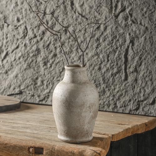 Handmade Rustic Ceramic Decorative vase, 8.3 x 5.5 inches, Off-Wh...