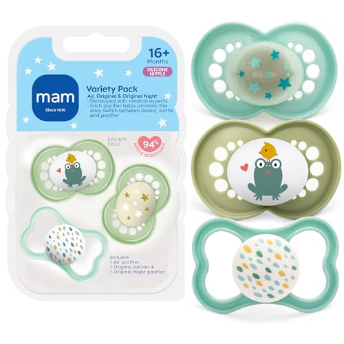 Image of Pacifier, 16+ Months, Variety Pack (1 Original, 1 Air + 1 Night Pacifier), Unisex 3-Count
