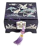 Fun-Store Nacre Inlay Mother of Pearl Music Jewellery Storage Chest Wooden Box Crane with Pin Tree...