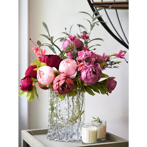 Image of FiveSeasonStuff Mystic Blush Silk Peony & Hydrangea Bouquet with 2 Gold Taper Candle Holders; Vintage-Inspired Artificial Flowers for Weddings & Home Decor