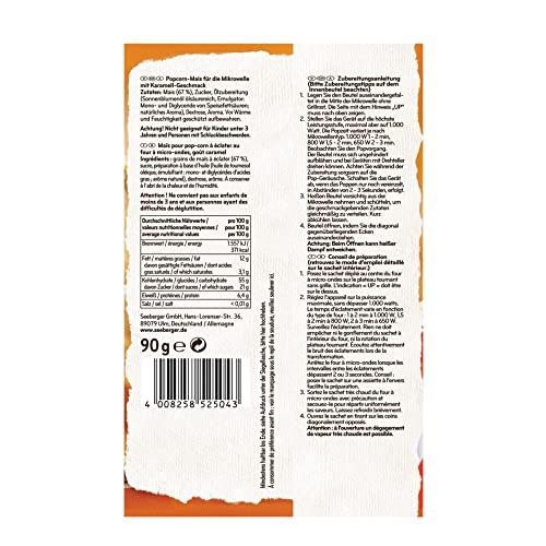 Seeberger Mikrowellen-Popcorn karamell mit Sonnenblumenöl (24 x 90 g)