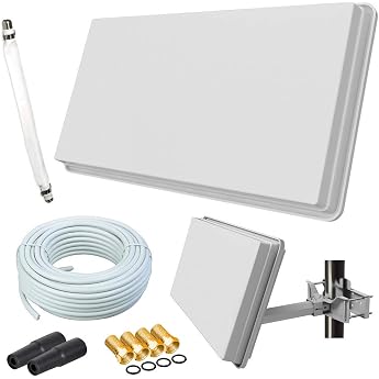Selfsat H30D1+ Flat Antenna Single with Window Mount + 10 m Cable Connection Set 1 Window Feed-Through + 4 F-Connectors + 2 Weather Protection Sleeves