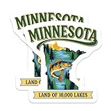 (2 Pack) Minnesota Stickers - Land of 10000 Lakes - Walleye Fishing Decor - 5' On Longest Side - Sticks to Smooth Flat Surfaces - Made in USA - BMCS14454