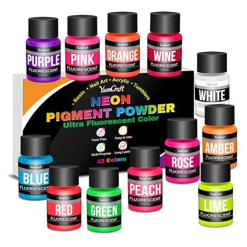 YumCraft Neon Pigment Powder, 12 Colors Fluorescent Powder/Neon Resin Dye for Epoxy Resin, Tumblers, 3D Nail Art, Neons Color Pigment for DIY Crafts, Eyeshadow,...