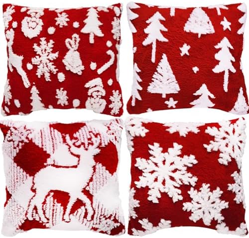 VEEKAY 4PCS Christmas Cushion Cover, 45 x 45 cm, Christmas Plush ...