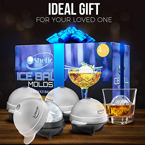 Round Ice Cube Mold Set Of 4 Individual 2.5 Inch Tight Sealing, Leak Proof Silicone Big Sphere Ice Ball Makers For Whiskey, Scotch And Bourbon #TOP4