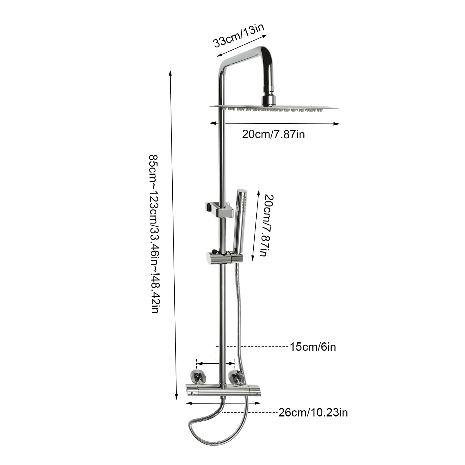 Termostat system prysznicowy z zestawem prysznicowym, armatura prysznicowa, kompletny zestaw ścienny, kompletny zestaw prysznicowy z termostatem, drążek prysznicowy z regulacją wysokości