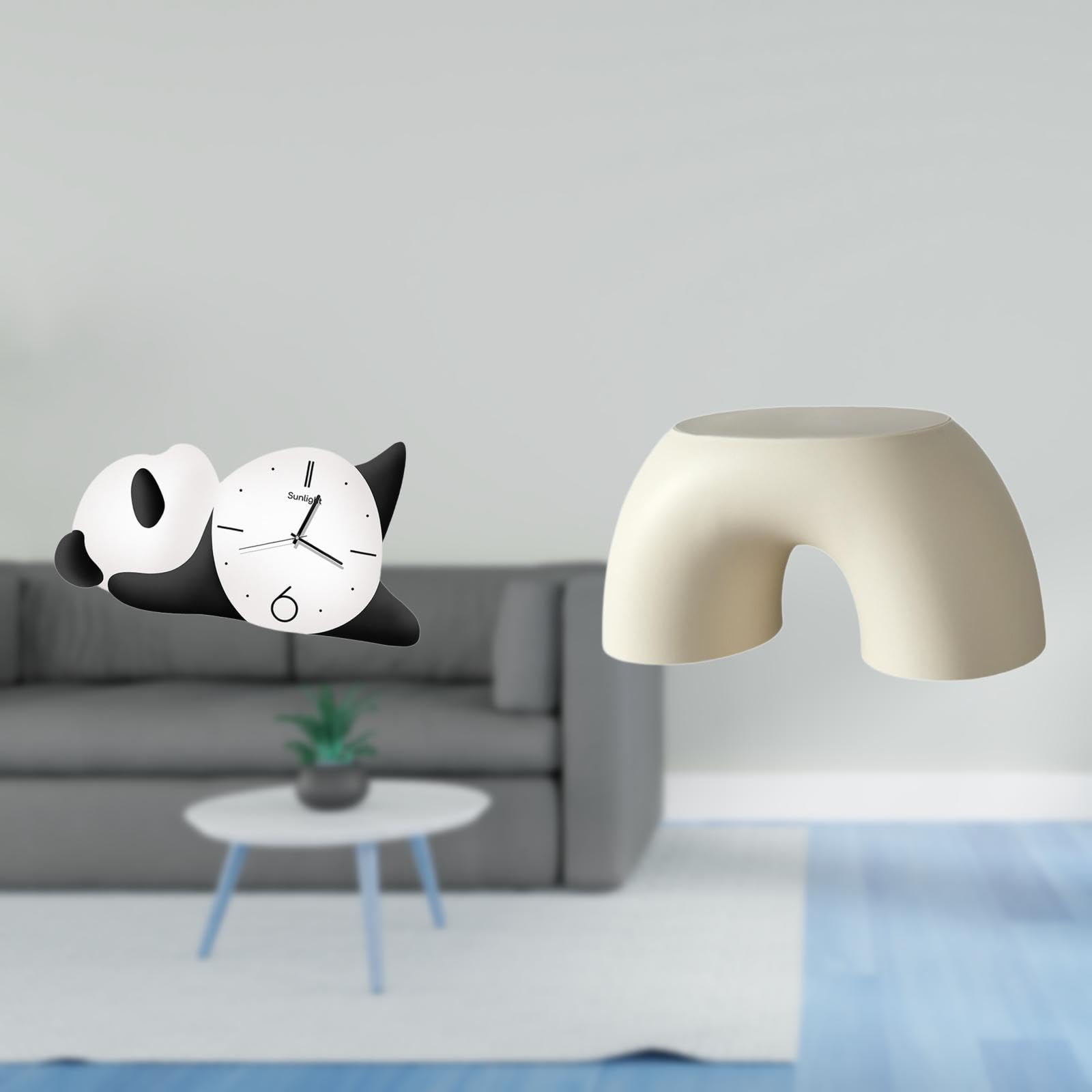 modern cute panda wall clock and shoe change stool for living room practical sturdy home decor anti slip chair ottoman household kids stool