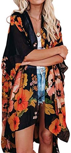 Jayscreate Women&#39;s Chiffon Kimono Cardigans Lightweight Batwing Summer Casual Long Boho Sheer Cardigan for Women Coverup Tops