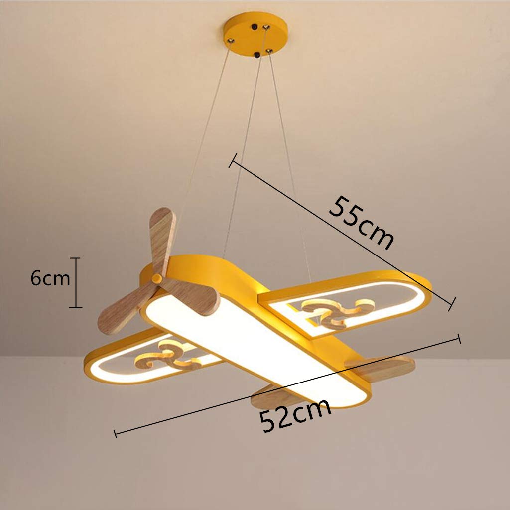 Lampe Suspension de chambre d'enfants LED bois plafonnier lustre d'avion de dessin animé moderne avec télécommande protection des yeux Pendentif lumière restaurant étude chambre Luminaire,Bleu