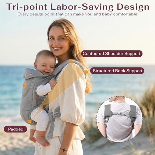 Image of Baby Carrier Newborn to Toddler(8-30lbs), Toddler Carrier Baby Holder Carrier with Adjustable Shoulder Strap, Chest Carriers, Grey