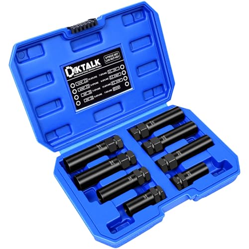 8PCS Spline Lug Nut Socket Set CR-MO Universal Wheel Lock Removal Tool & Master Key Kit for Automotive Locking Lug Nuts 5/6/7/12 Spline
