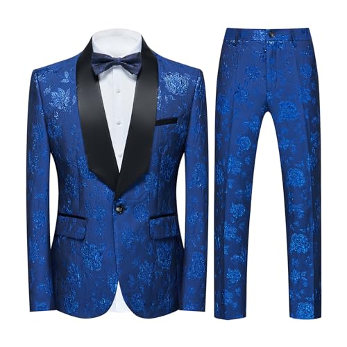 Rogers & Morris Tuxedo for Men Slim fit 2 Piece Suits Set for Prom Large Floral Patterm Suit Jacket Pants