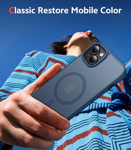 Image of FNTCASE for iPhone 15 Plus Case: Matte Magnetic Phone Cases Compatible with Magsafe Slim Anti Yellowing Rugged Shockproof Protective Translucent Cell Phone Cover (C-Blue)