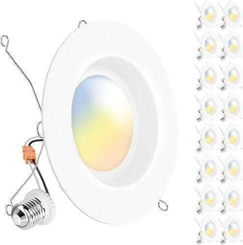 Sunco Lighting Paquete de 16 luces LED empotrables 5CCT de 6 pulgadas, 2700 K3000 K3500 K4000 K5000 K seleccionables, luces de lata regulables,