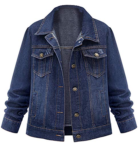 QZUnique Women Denim Jacket Casual Long Sleeves Jean Jacket Plus Size Short Denim Coat Outwear US 2XL