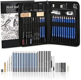 AGPTEK Sketching Pencils Set in Travel Carry Case with 60 Sheet Sketch Pad (41PCS), Professional Art Set, Great for Beginner & Professional