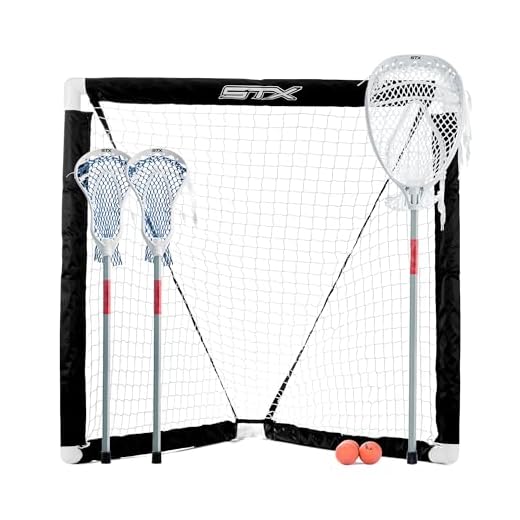 STX FiddleSTX Three Player Game Set with Two Field Player Sticks One Goalie Stick Mini Goal and Balls , White/Grey