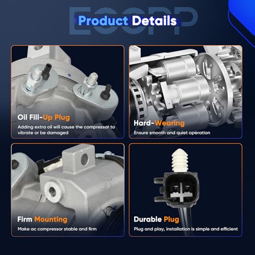 Image of ECCPP AC Compressor with Clutch Fit for Ford Mustang 3.7L 2015-2017 | Fast Cooling Air Conditioning Compressor