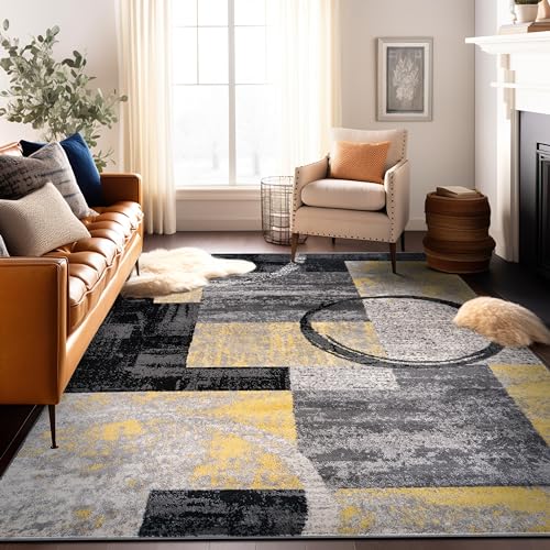 Rugshop Circle Design Contemporary Non-Shedding Area Rug Yellow 10' x 14'