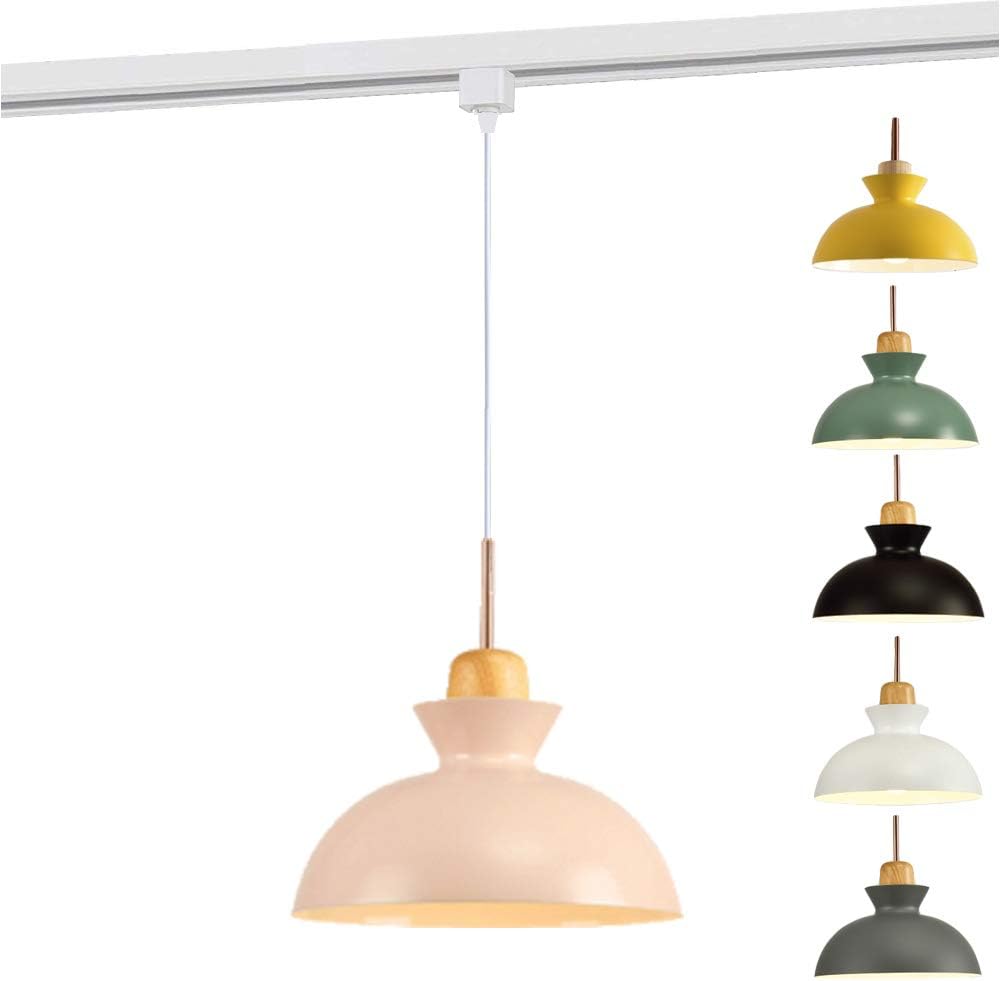 Wooden Socket Pendant Light H-Type Track Light Pendants 4.9 ft Cord Macaron Grey Lampshade Light Fixtures Nordic Minimalist Lighting Loft Style Bulbs Not Included GDTB0559-150cm