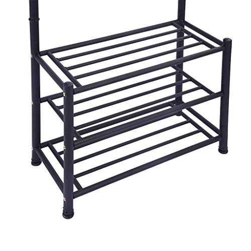 Shamoluotuo 3 In 1 Entryway Coat Rack, Hall Tree, Entryway Shoe Bench, 18 Hooks 3 Tier Storage Shelf Organizer Hat Umbrella Stand Accent Furniture Metal Frame For Living Room, Bathroom #TOP4