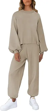 Viottiset Women's 2 Piece Outfits Sweatsuit Casual Knit Pullover Sweater Pajamas Lounge Set
